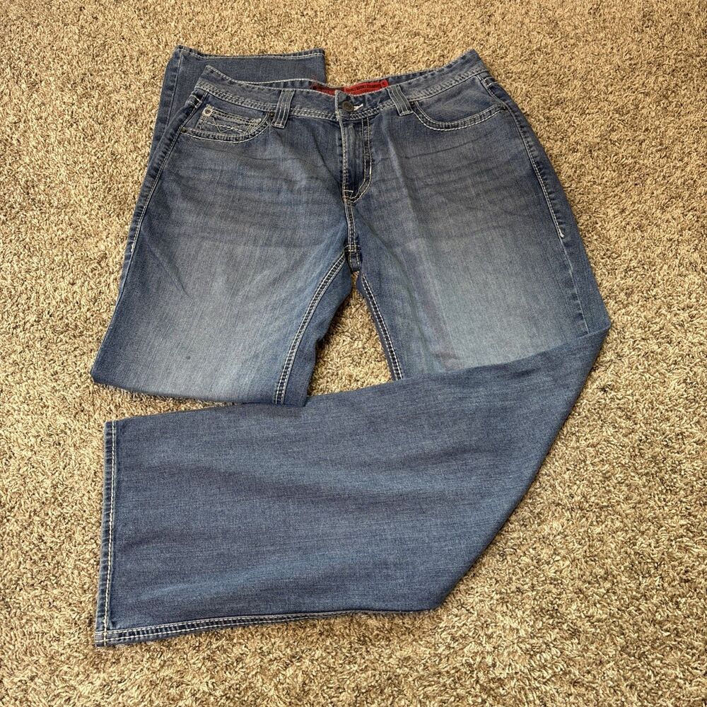 Rock & Roll Cowboy Double Barrel Relaxed Straight Leg Jeans 33x34 Blue Western
